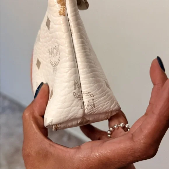 MCM White Leather Cosmetic Pouch with Pink, Orange & Yellow Stripes - Picture 4 of 6